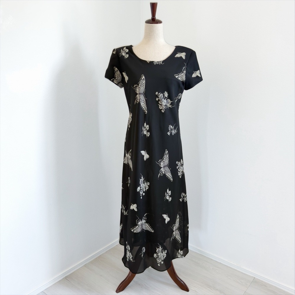 VTG Jessica Howard Dress Womens 12P Black All Over Butterfly Print Fairy Grunge